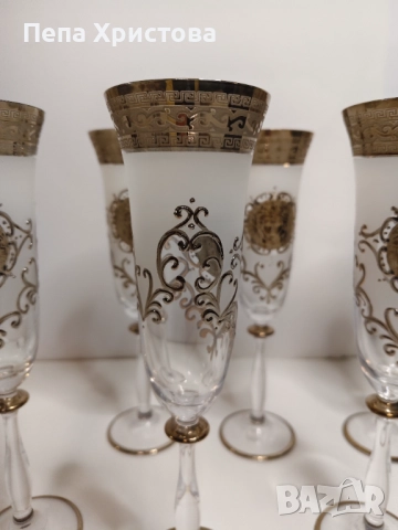 Комплект от 6 броя чаши за шампанско от чешки кристал Бохемия., снимка 11 - Чаши - 52901637