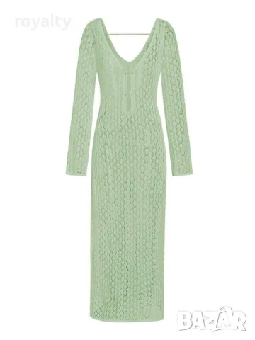 Плетена рокля с разширен дълъг ръкав, налична в два цвята 🥥, снимка 4 - Рокли - 49206269