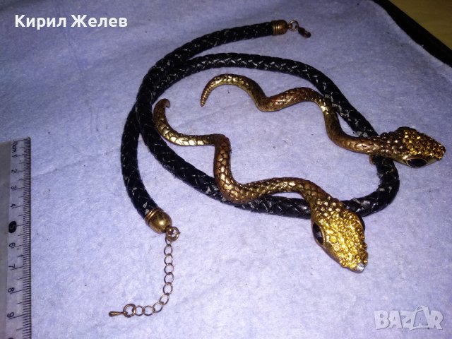 НЕОГОТИЧЕСКА ВИНТИДЖ АРТ ФИГУРАЛНА ЗМИЕВИДНА ОГЪРЛИЦА с БРОНЗОВИ ПОЗЛАТЕНИ ЗМИИ 16003, снимка 16 - Колиета, медальони, синджири - 41396411