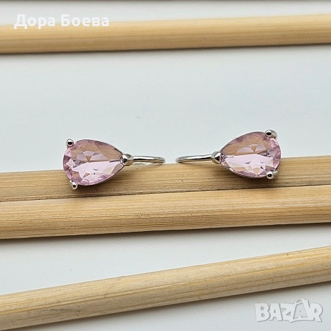 Сребърни обеци: "Роуз", снимка 4 - Обеци - 52740038