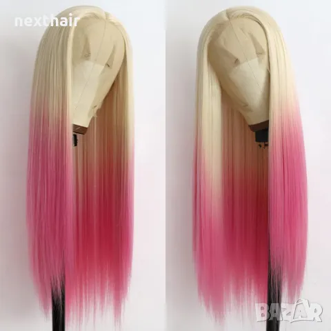 Лейс фонт права руса перука два цвята с розови краища 