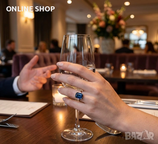 Елегантен златен пръстен със синя изтънченост нов, снимка 4 - Пръстени - 53700758