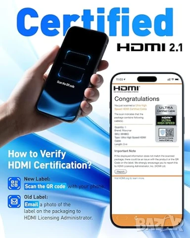 8K HDMI кабел 7м сертифициран 48 Gbps 8K@60Hz 4K@120Hz HDR10+ Dolby Atmos, снимка 2 - Кабели и адаптери - 51075233