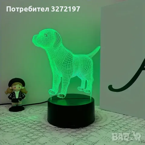 Холограмна 3D LED лампа Лабрадор,RGB Седемцветен Интелигентен Контрол,USB, снимка 8 - Настолни лампи - 49492953
