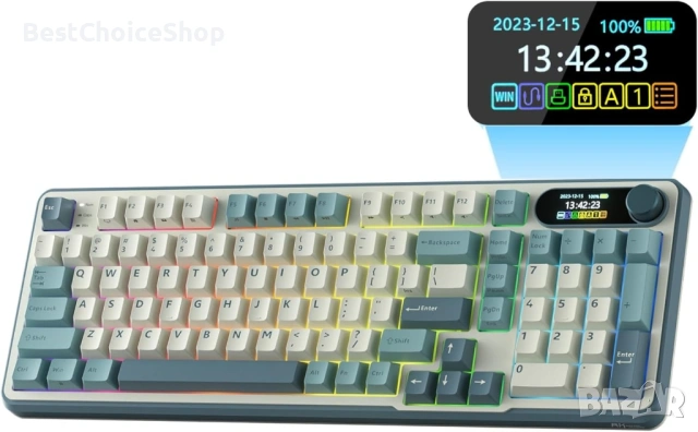 Гейминг Механична клавиатура Royal Kludge – RK-S98, безжична, Chartreuse, RGB