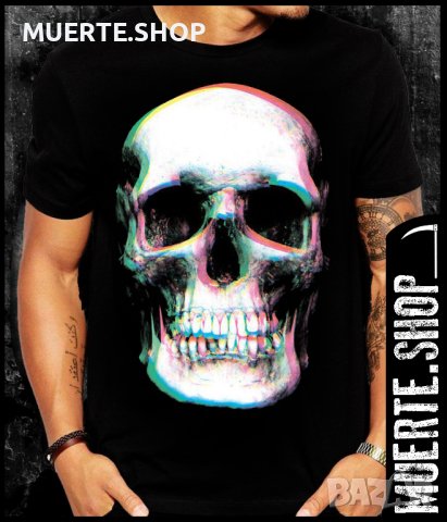 Черна тениска с щампа 3D SKULL