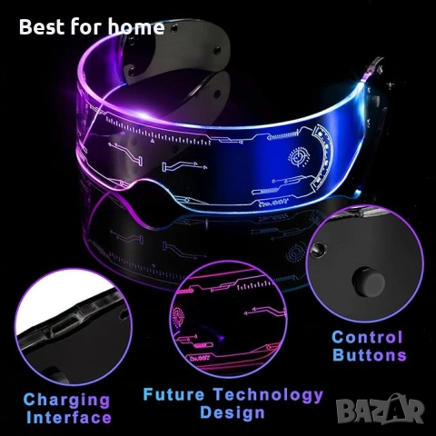 CREPUSCOLO LED очила, LED очила с козирка със 7 цвята и 5 режима, светещи, снимка 3 - Друга електроника - 53707038