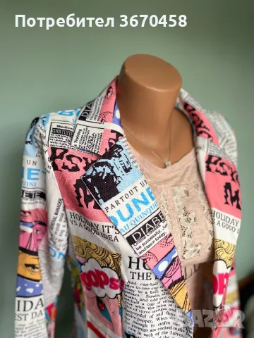 Ново елегантно дамско сако блейзър комикс мотиви размери М с етикет, снимка 2 - Сака - 49534081