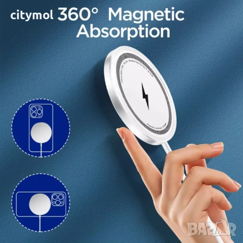 15W бързо безжично зарядно - Magsafe за iPhone 16/15/14/13/12 Pro Max, USB и Type C, снимка 4 - Безжични зарядни - 51609996