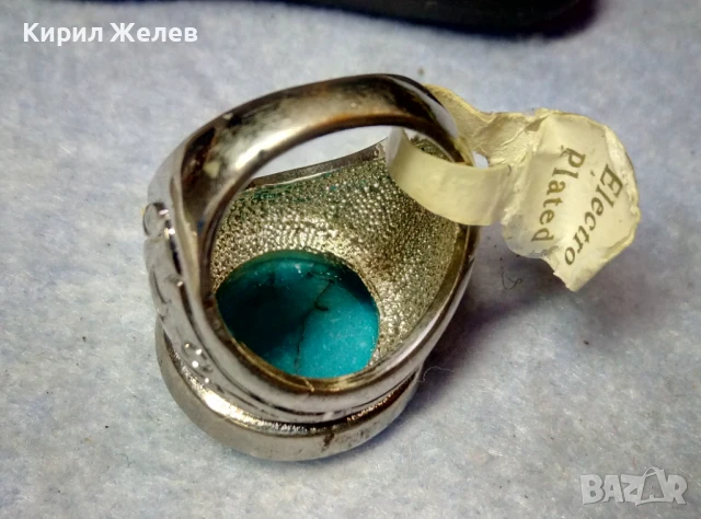 КРАСИВО ОРНАМЕНТИРАН ПОСРЕБРЕН БРОНЗОВ ПРЪСТЕН с НАТУРАЛЕН ТЮРКОАЗ 48882, снимка 3 - Пръстени - 51279520