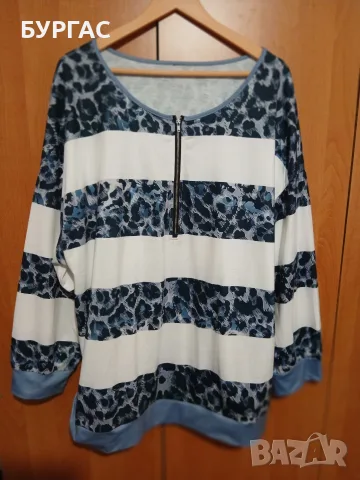 3-4xl Прекрасна и ефектна блузка със син леопардов принт