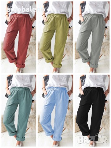 Нови дамски едноцветни ежедневни еластични прави панталони с висока талия, 9цвята - 023