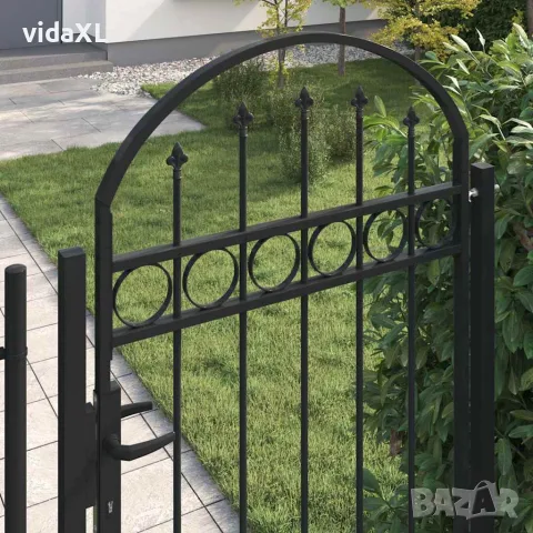 vidaXL Оградна порта ASSEN с арковиден връх и 2 стълба 105x170 см, черна, снимка 4 - Огради и мрежи - 56146116