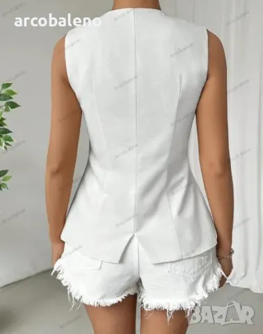 Дамска елегантна жилетка без ръкави с копчета и кръгло деколте, снимка 4 - Жилетки - 49726361