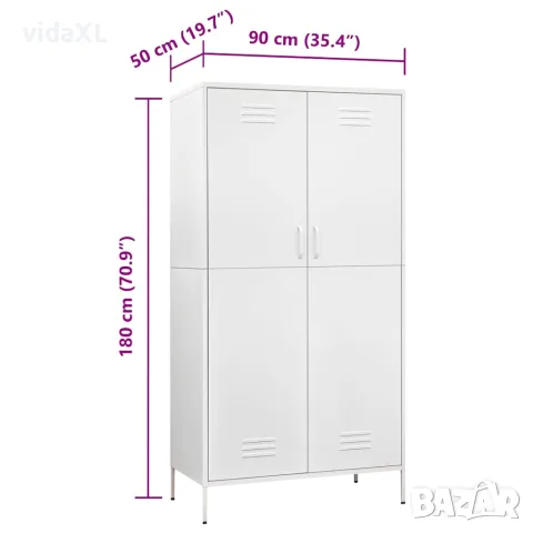 vidaXL Гардероб, бял, 90x50x180 см, стомана, снимка 10 - Гардероби - 56147066