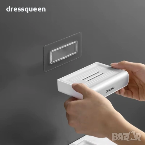 4436 Самозалепваща сапунерка с контейнер за оттичане – Бяло и Сиво (ABS), снимка 3 - Други стоки за дома - 53633025