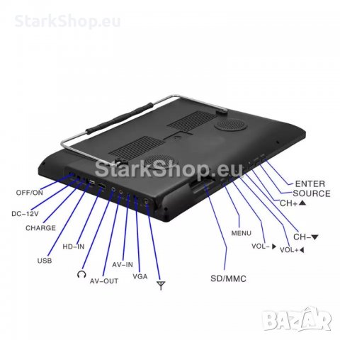  Преносим телевизор 7″ с батерия + работи на 12V / 220V, снимка 8 - Други - 39197364