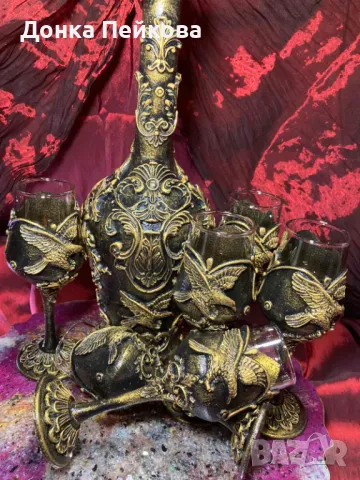 Сервиз за аперитив ръчна изработка в златно , снимка 3 - Сервизи - 47658048