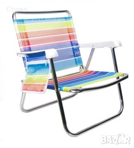 Плажен стол с цветни райета с джоб 60x61x63 см