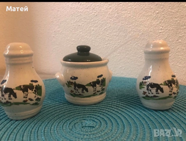 Порцеланов комплект от 3 части* Солница* Пиперница* Съд за горчица, снимка 5 - Аксесоари за кухня - 52260583