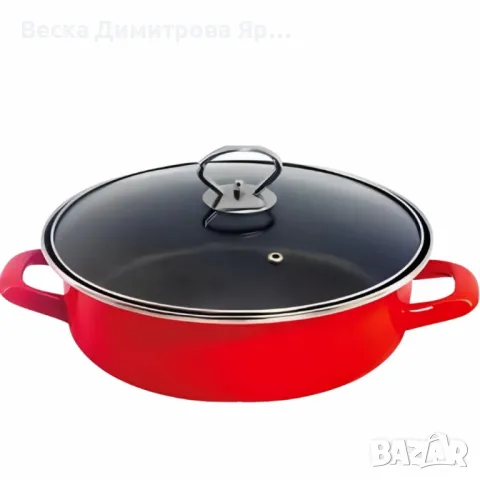 Тава с капак Rosberg, различни размери, червена/въгл.стомана с незалеп.покр.