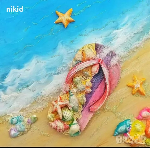 летен морски чехъл чехли с миди силиконов молд форма фондан шоколад гипс декор украса, снимка 3 - Форми - 50103756