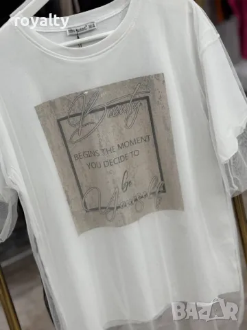 Памучни дамски тениски Два цвята , снимка 5 - Тениски - 49856462