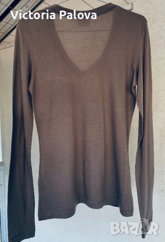 Тънка блуза LACOSTE цвят капучино, снимка 7 - Блузи с дълъг ръкав и пуловери - 40313633