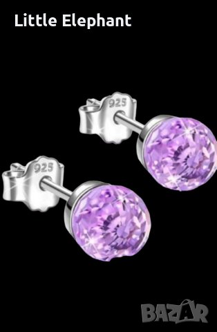 Сребърни обеци топчета,кристали,purple/нови
