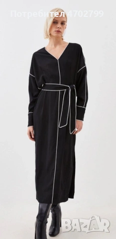 Karen Millen Petite Mono Satin Woven Crepe Contrast Piping Maxi Dress