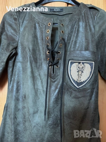 ALESSA Рокля от велур в цвят  милитъри р-р S, снимка 2 - Рокли - 52018763