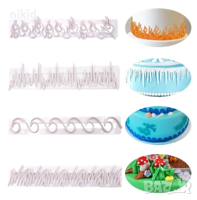 4 бр Огън Трева Ледени висулки Вълни релси пластмасови резци форми фондан украса торта резец форма
