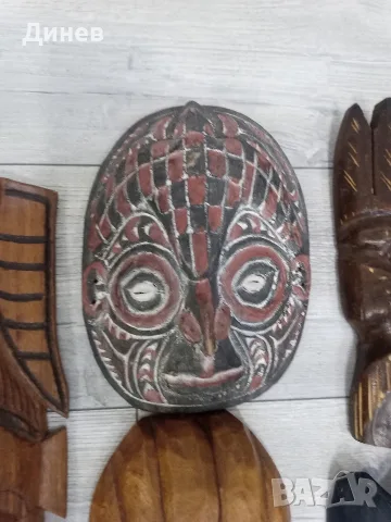 Автентична дървена маска с раковини Cowrie – Пазител от лоши очи , снимка 6 - Винтидж декорации за дома - 56087693