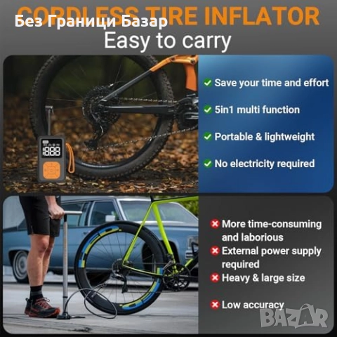 Нова Мини електрическа помпа 150 PSI с манометър за гуми колело компресор, снимка 3 - Друга електроника - 52273599