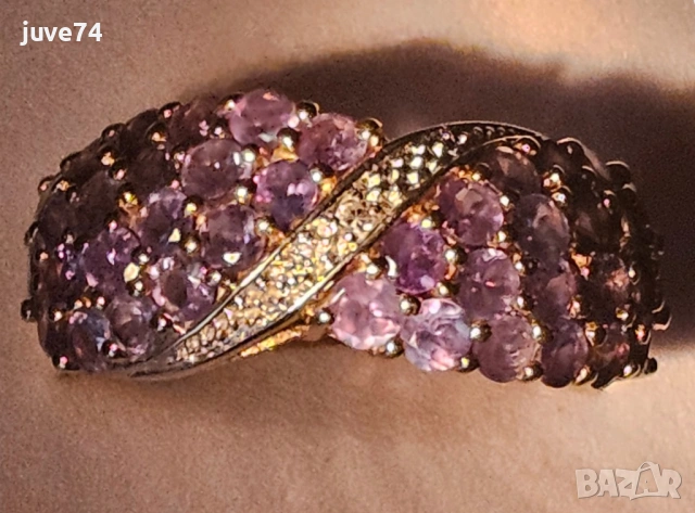 ЗЛАТЕН ПРЪСТЕН С ЕСТЕСТВЕНИ АЛЕКСАНДРИТИ (ТАНЗАНИЯ) И ДИАМАНТ (АФРИКА), снимка 5 - Пръстени - 53684943