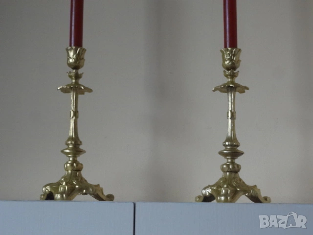 Комплект от 2 бр. бронзови свещника, снимка 15 - Антикварни и старинни предмети - 53079677