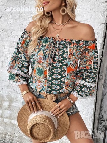 Нова модна блуза с щампа на едно рамо с флорални мотиви , снимка 3 - Ризи - 41292252