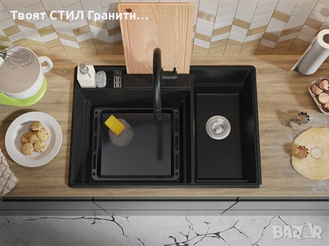 Черна кухненска гранитна мивка Париж 80 Work&Store 780 x 530 мм, снимка 9 - Мивки - 51286468