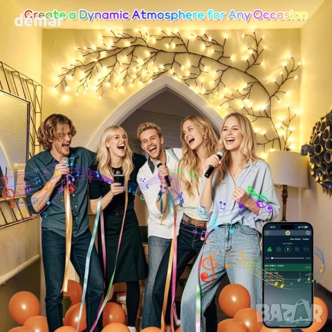 Умни лампички за домашен декор от клонки, 144 LED, приложение и дистанционно, синхронизирне с музика, снимка 2 - Лед осветление - 50593406