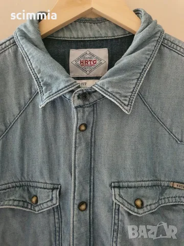 Pepe Jeans London HRTG Premium Denim дънкова риза XXL светлосиня 100% памук, снимка 4 - Ризи - 55985288