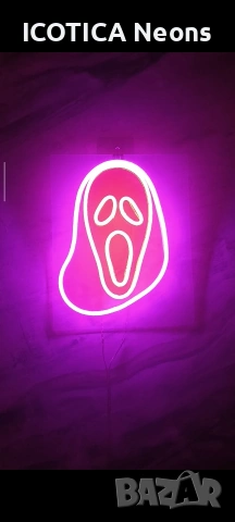😱 LED Неонова Крещяща Маска – Червено и Лилаво | ICOTICA