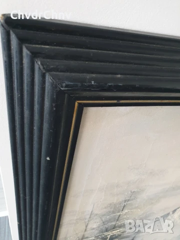 132х102см/стара голяма картина масло върху платно/зимен пейзаж/къща-езеро-планина/дървена рамка, снимка 14 - Картини - 50727685