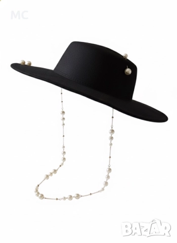 Черна дамска шапка Федора, снимка 2 - Шапки - 52199049