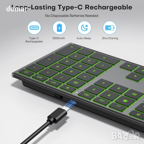 Безжична клавиатура OMOTON за Mac с метална рамка, 2.4G/Bluetooth клавиатура с подсветка, снимка 3 - Клавиатури и мишки - 53778119