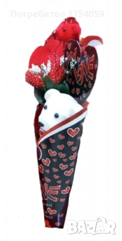 Романтичен букет с плюшено мече и роза, снимка 7 - Романтични подаръци - 53084360