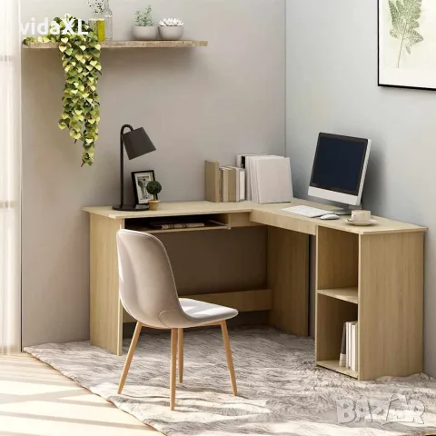 vidaXL Г-образно ъглово бюро дъб сонома 120x140x75 см инженерно дърво, снимка 2 - Бюра - 56147729