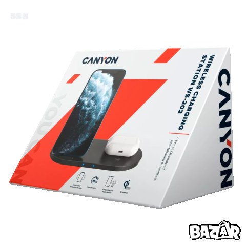 Canyon Безжично зарядно устройство IQ WS-202 15W 2в1 черно CNS-WCS202B, снимка 4 - Безжични зарядни - 41147293