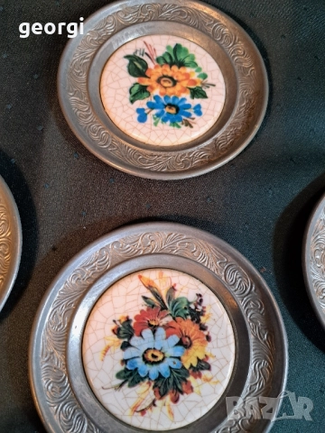 порцеланови чинийки с цветя и калаен обков 30/6, снимка 4 - Декорация за дома - 52797778