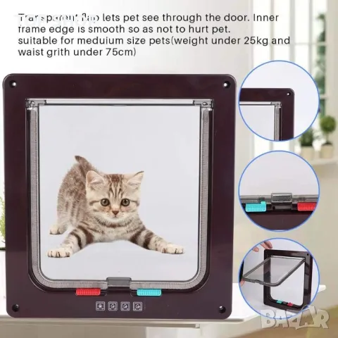 Врата за домашни любимци,прозрачна врата с клапа за котки (19 x 20) (кафява), снимка 4 - Оборудване за аквариуми - 49249289