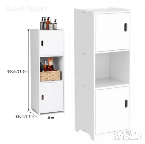 Шкаф с две отделения и вратичка, Поставка за съхранение, Етажерка, Органайзер, Бял, снимка 4 - Закачалки - 33262368